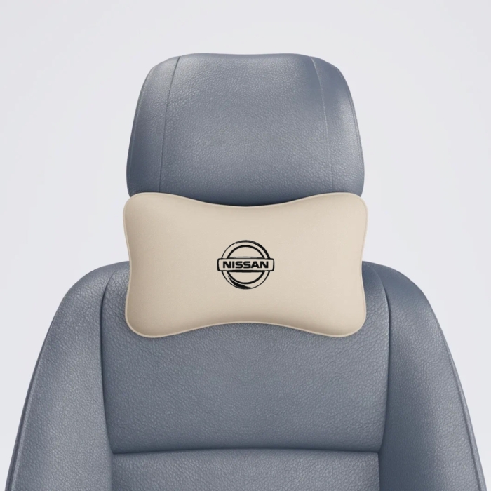 Подушки под шею Подушка под шею бежевая с вышивкой Nissan