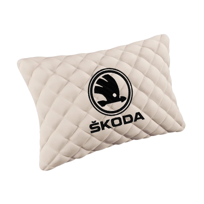Подушки из алькантары Подушка из алькантары молочная с вышивкой Skoda Black